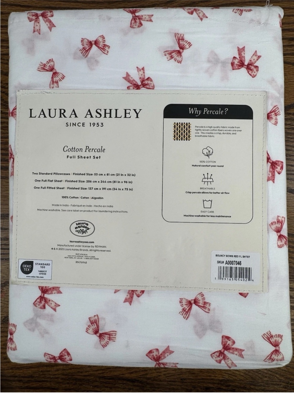 Laura Ashley ~ Full Bouncy Bows Red ~ 4pc Sheet Set ~ 100% Cotton Percale - Picture 4 of 5